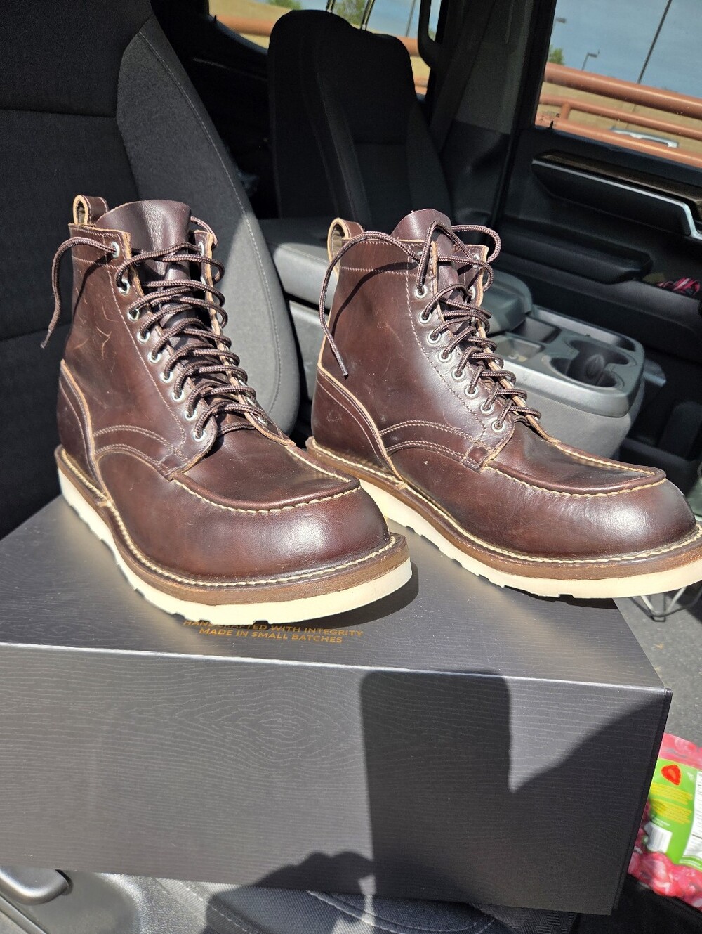 Men's Brown Leather Moc Toe Work Boots - Unbranded